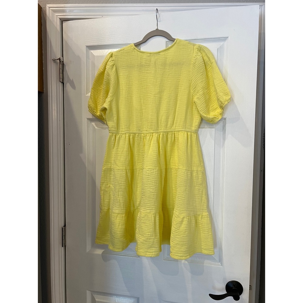 RD Style Mini Dress Yellow 100% Cotton Gauze Cottagecore Romantic Boho Babydoll - Picture 2 of 6